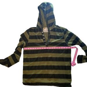 Quiksilver Green and Black Striped Hoodie